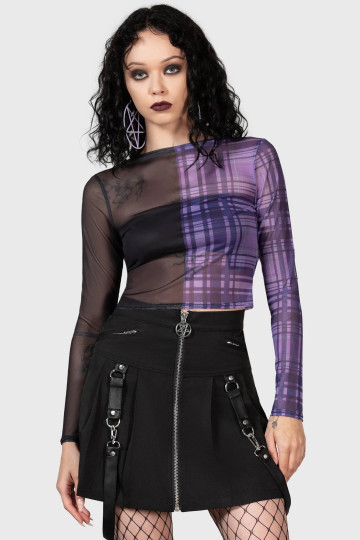Crop Top Résilles Noir Et Violet A Carreaux Sweet Nightmare