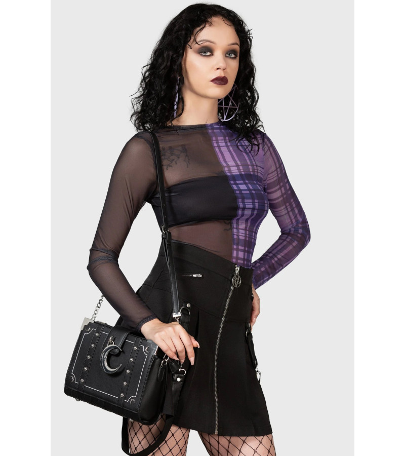 Crop Top Résilles Noir Et Violet A Carreaux Sweet Nightmare