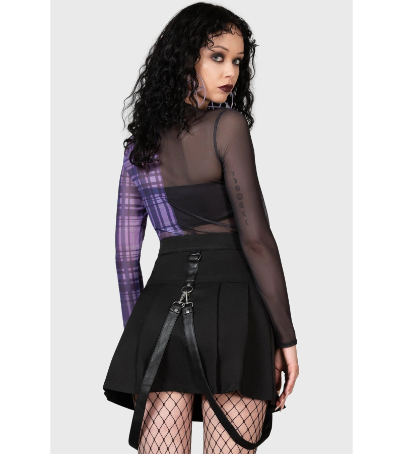Crop Top Résilles Noir Et Violet A Carreaux Sweet Nightmare