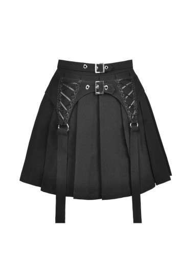 Jupe Double Laçages Et Sangles Noire