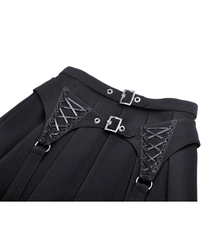 Black Pleated Skirt With 2 Lacings - Freaky Pink