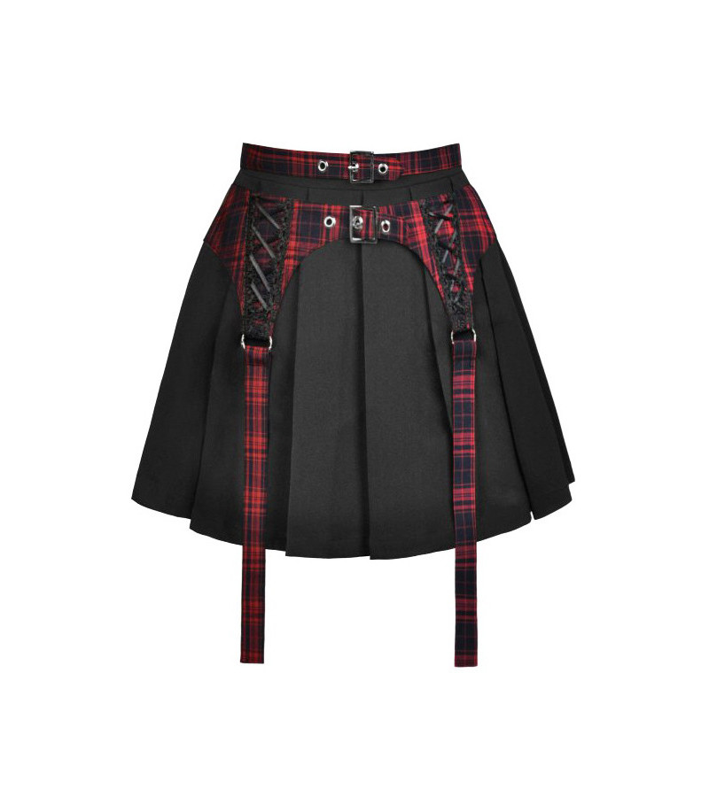 Jupe Double Laçages Et Sangles Noire Rouge