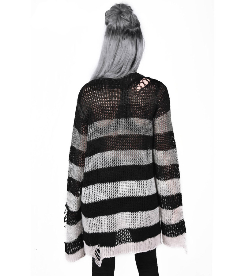 Pull Rayé Pailleté Gris Noir Unisexe