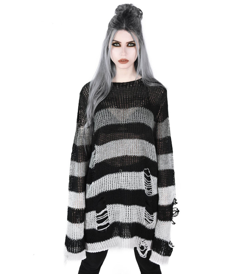 Pull Rayé Pailleté Gris Noir Unisexe