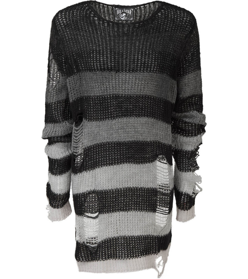 Pull Rayé Pailleté Gris Noir Unisexe