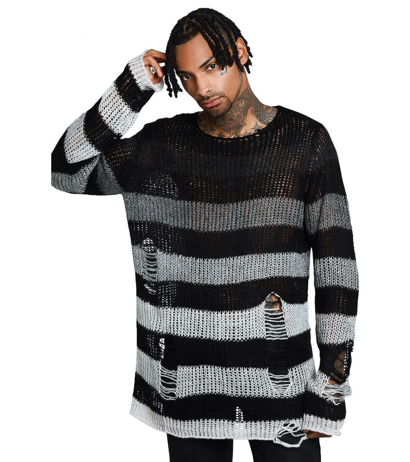 Pull Rayé Pailleté Gris Noir Unisexe
