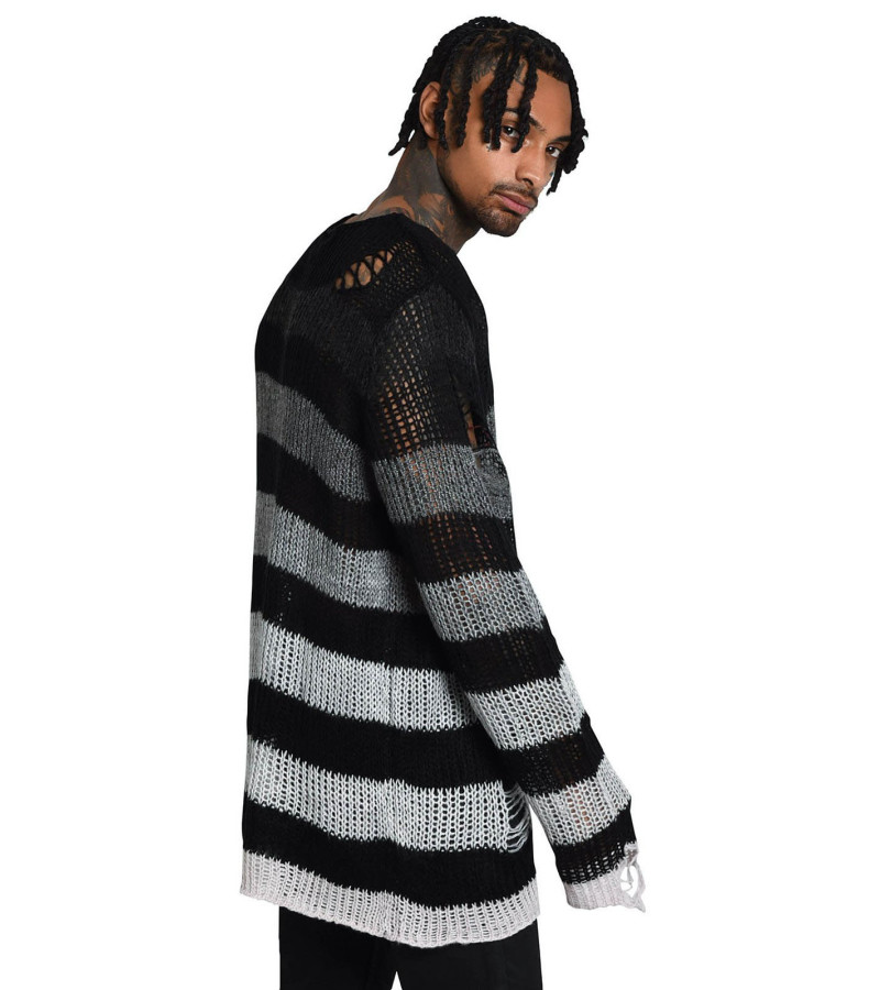 Pull Rayé Pailleté Gris Noir Unisexe