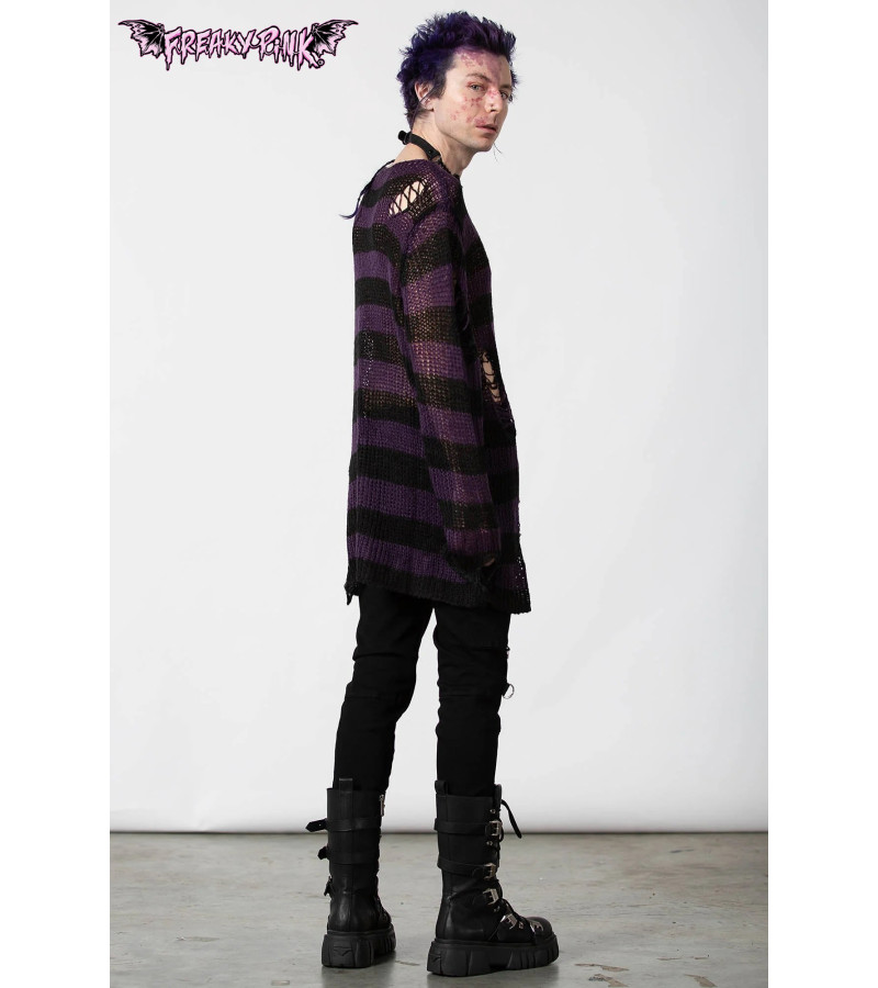 Pull Rayé Violet Foncé Noir Unisexe