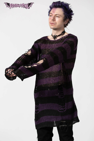 Pull Rayé Violet Foncé Noir Unisexe