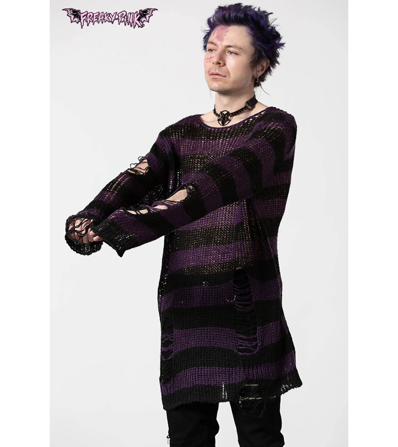 Pull Rayé Violet Foncé Noir Unisexe