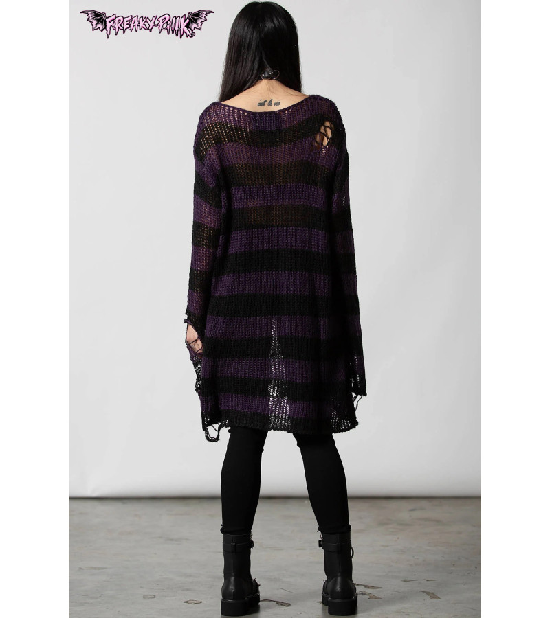 Pull Rayé Violet Foncé Noir Unisexe