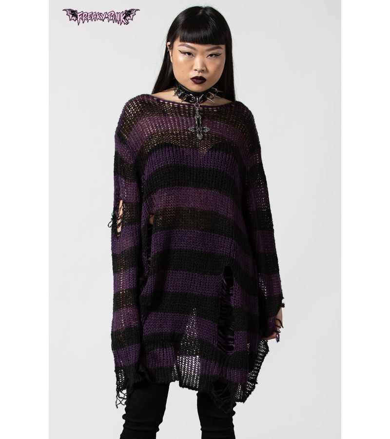 Pull Rayé Violet Foncé Noir Unisexe