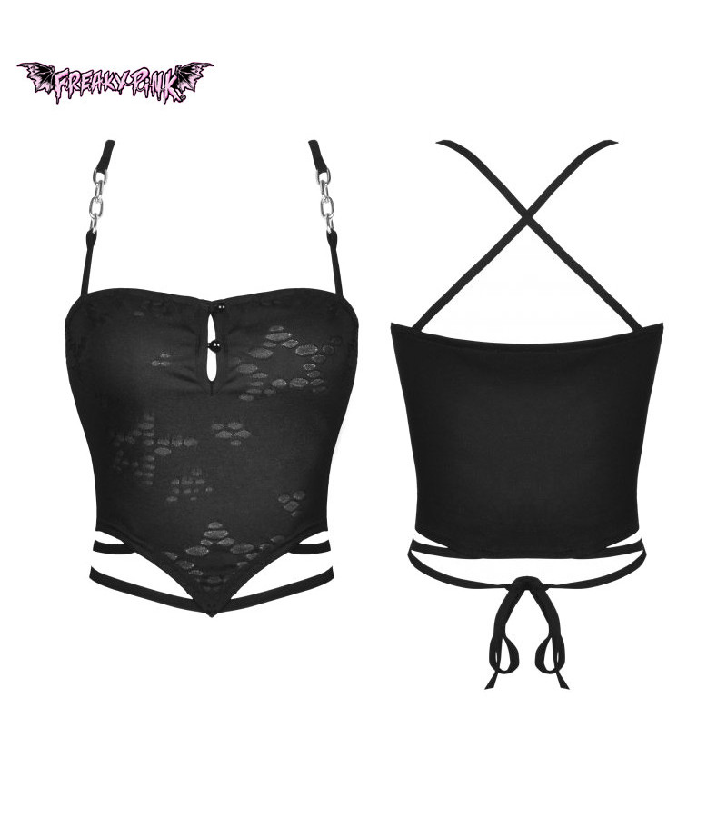 Crop Top Punk Déchiré Avec Laçage