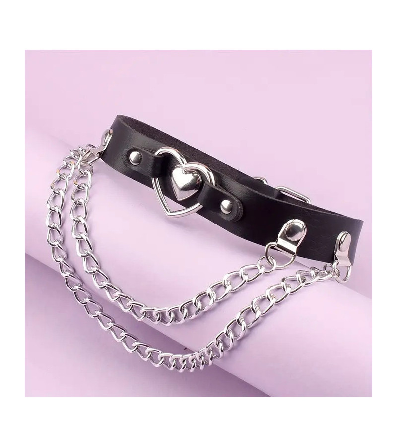 2 Hearts Choker With 2 Chains