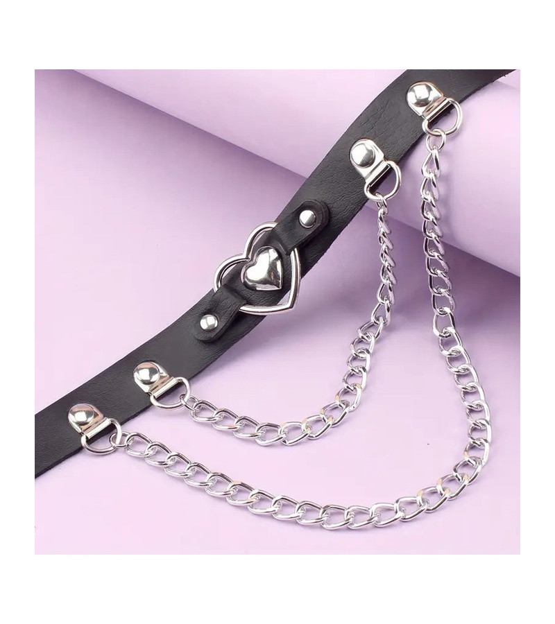 Choker Double Coeur Double Chaines