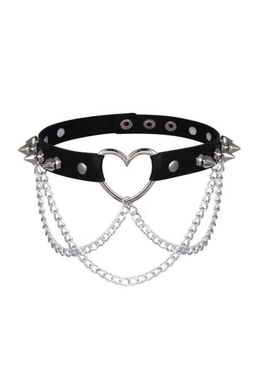 Spiked Choker With Heart And Chains