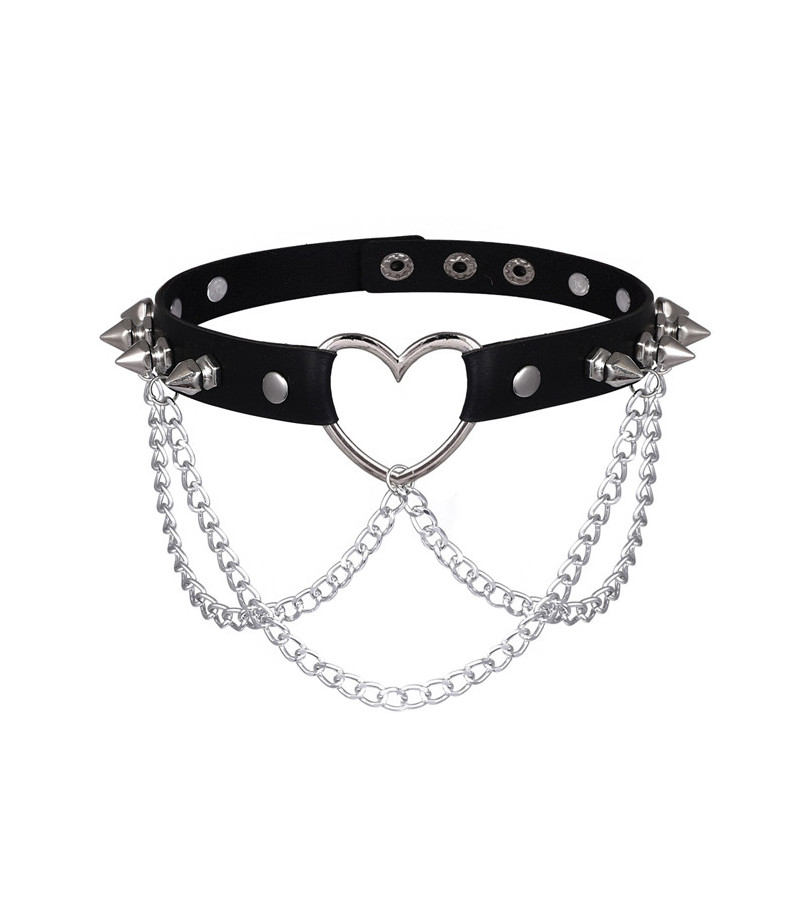 Spiked Choker With Heart And Chains
