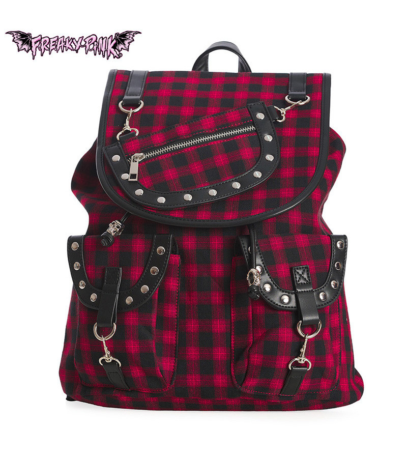 Checkered Red and Black Punk Backpack