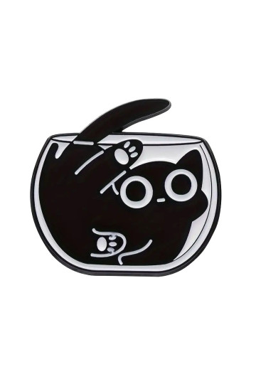 Black Cat in Bowl Pin