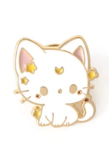 Kawaii White And Gold Cat Pin