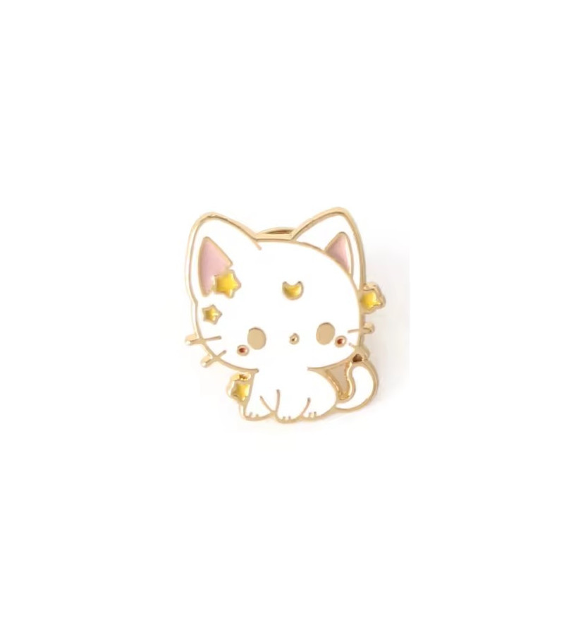 Kawaii White And Gold Cat Pin