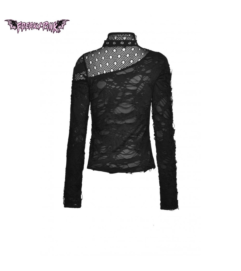 Top Punk Déchiré Asymétrique Manches Longues