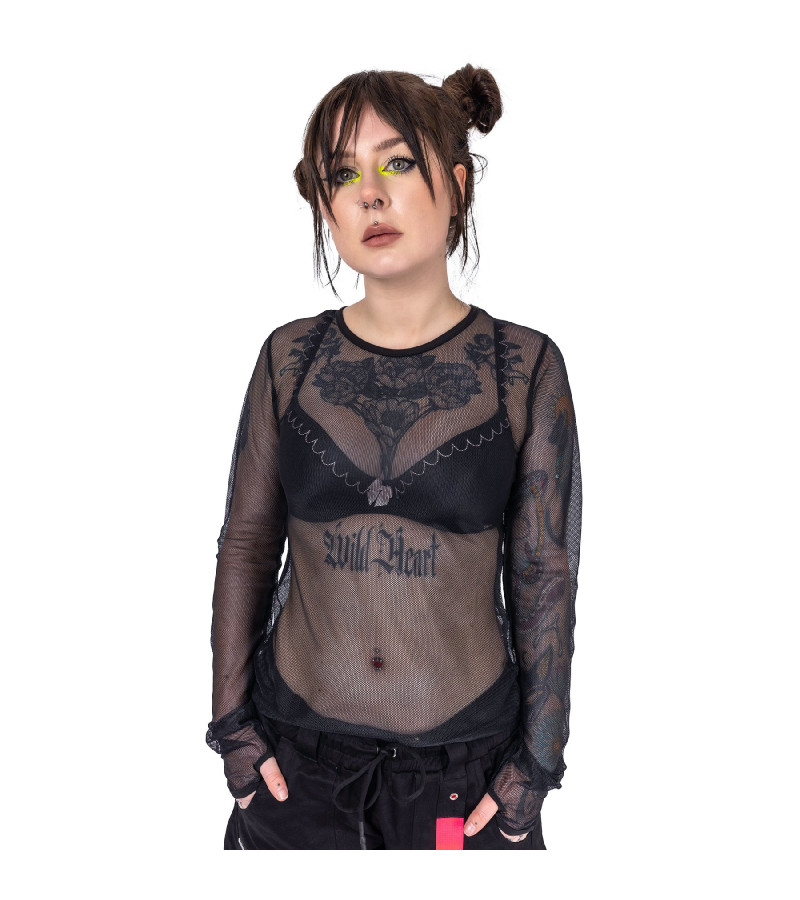 Black Fishnet Long Sleeves Top