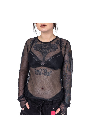 Black Fishnet Long Sleeves Top