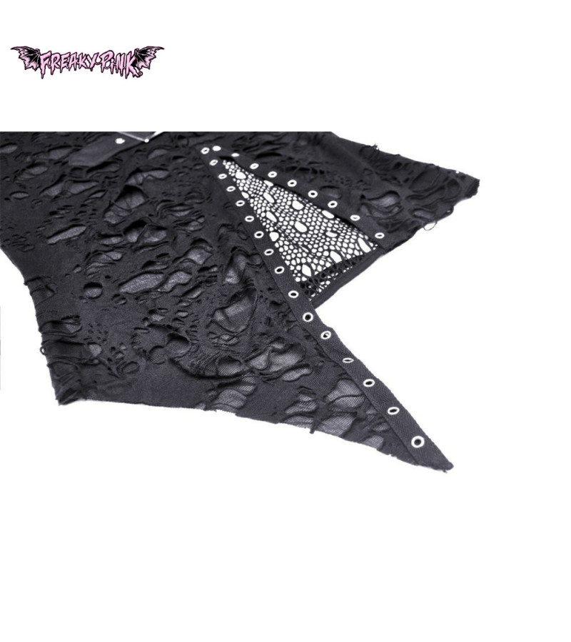 Punk Asymmetric Long Sleeves Top With Shredded Fabric