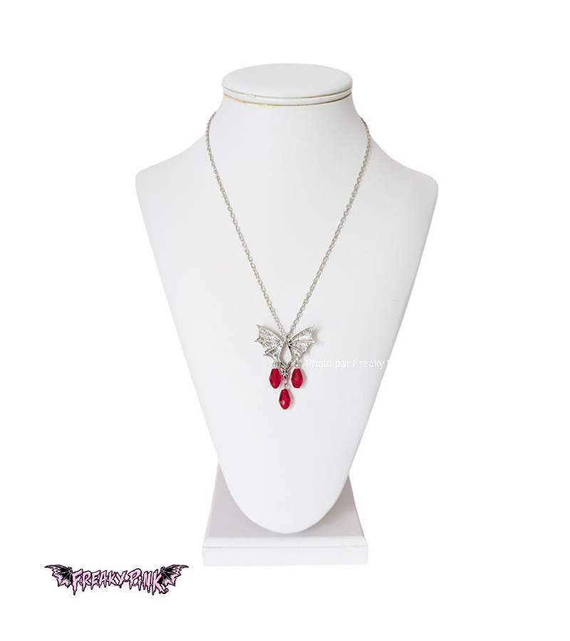 Bat Wings Necklace With Red Gems