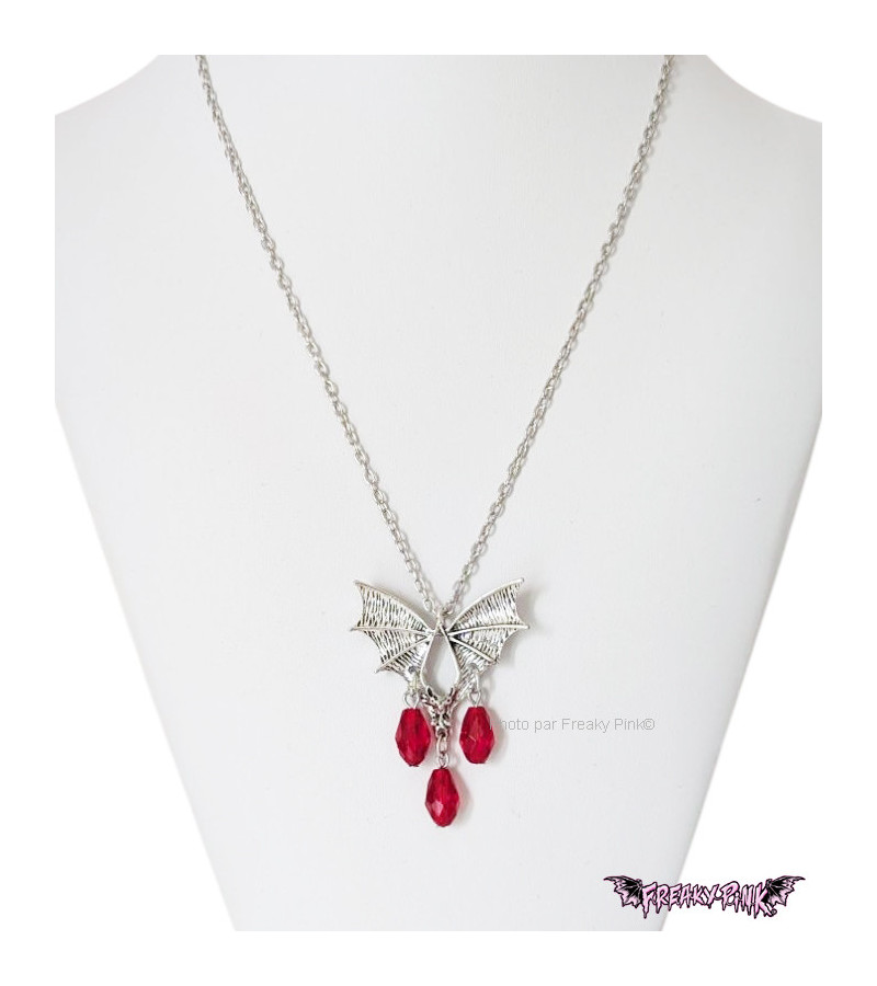 Bat Wings Necklace With Red Gems