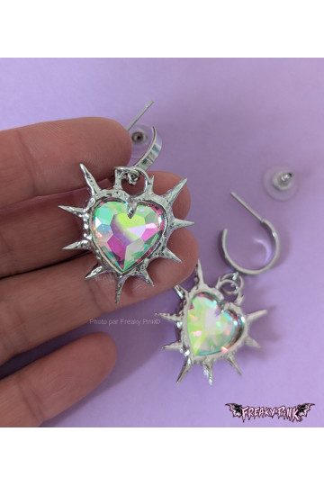 Iridescent Hearts Earrings With Spikes
