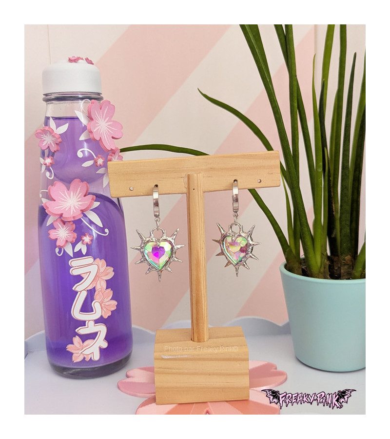 Iridescent Hearts Earrings With Spikes