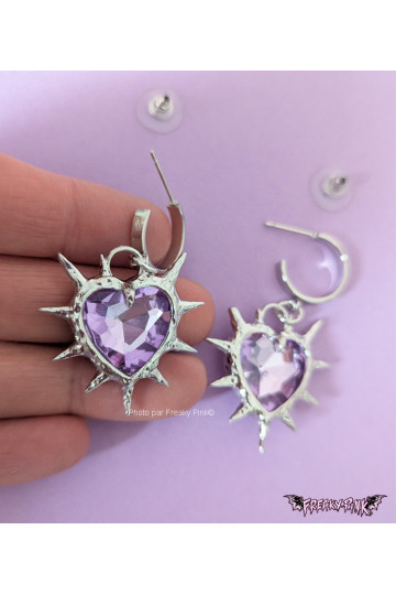 Purple Hearts Earrings With Spikes