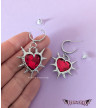 Red Hearts Earrings With Spikes - Freaky Pink