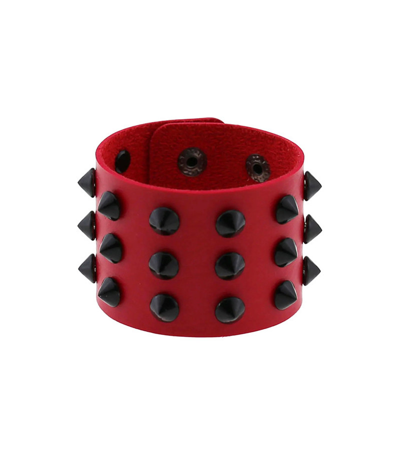 Bracelet Rouge Piques Noirs Large Bracelet Rouge Piques Noirs Large
