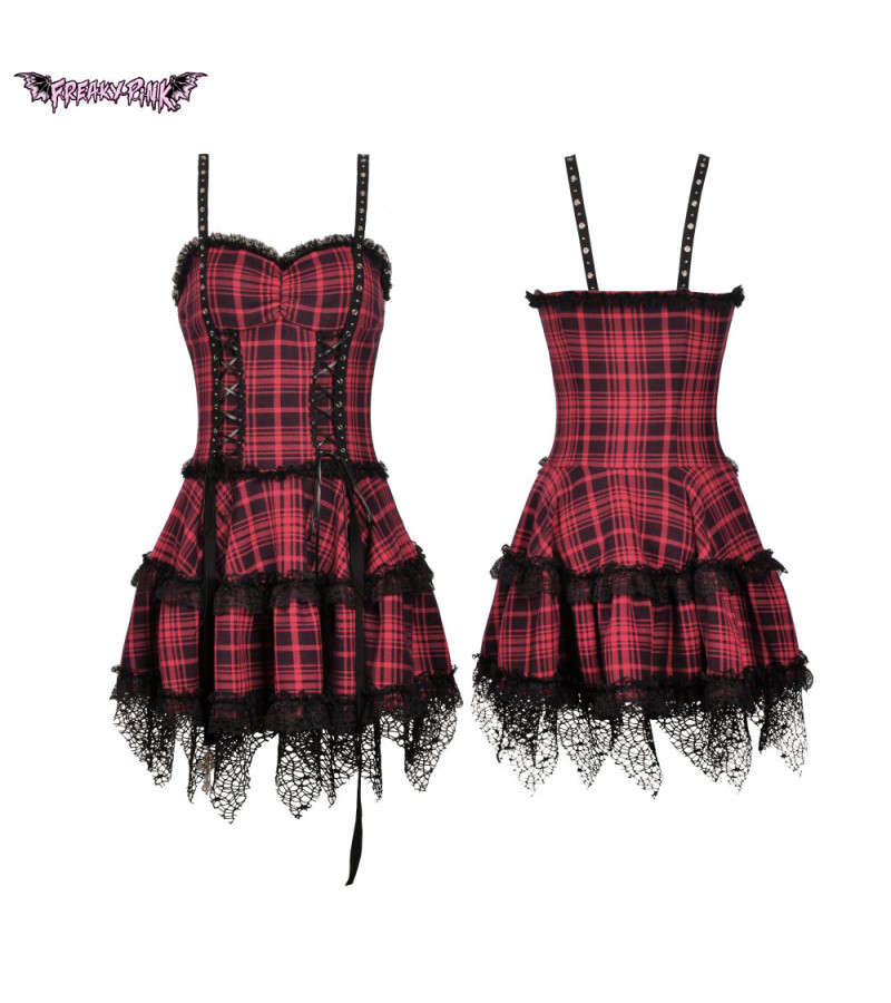 Punk Lolita Red and Black Plaid Dress