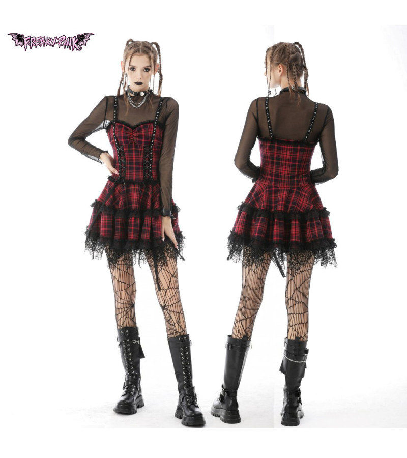 Robe Ecossaise Rouge et Noire à Volants