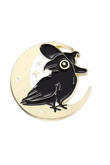 Black Crow And Golden Moon Pin