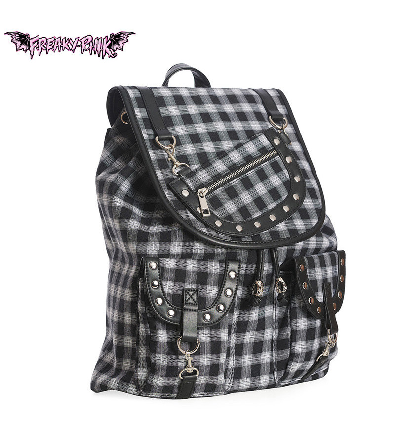 Sac à Dos Punk Carreaux Noir Blanc - Freaky Pink
