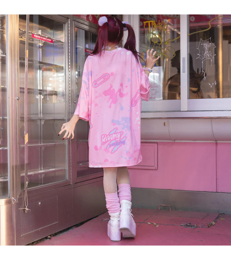 Pastel Pink Gloomy Bear Oversized ACDC RAG Tee
