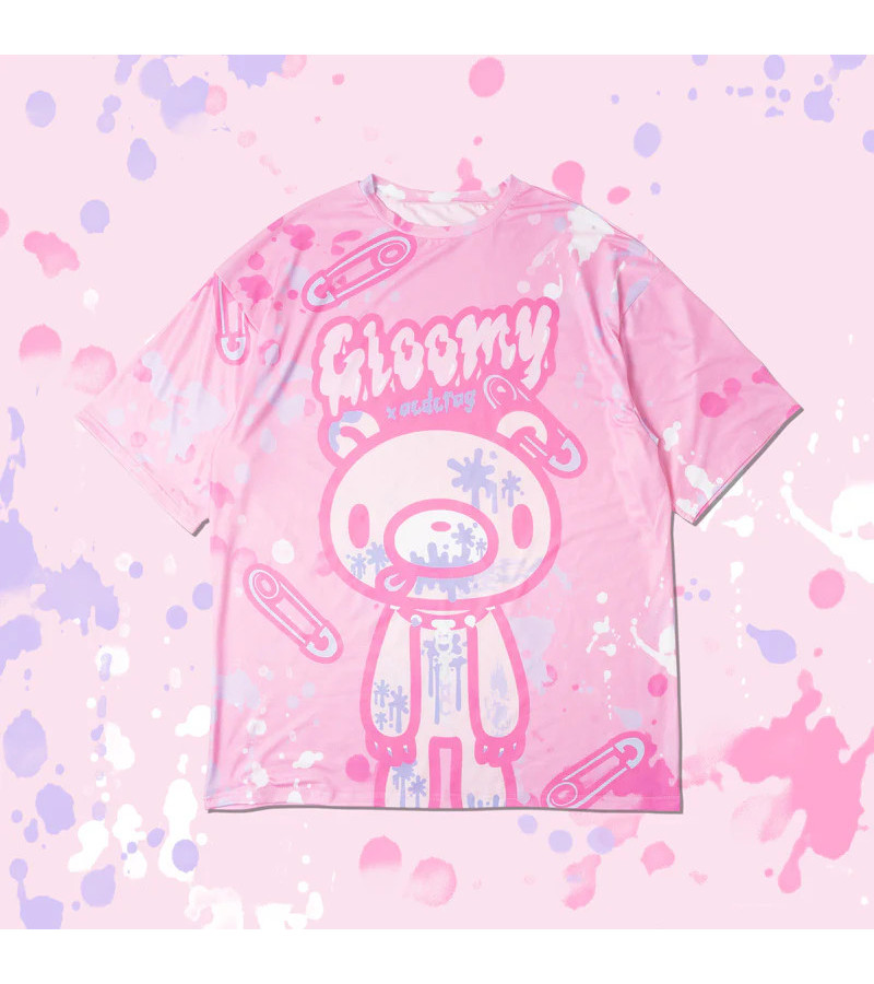 Pastel Pink Gloomy Bear Oversized ACDC RAG Tee