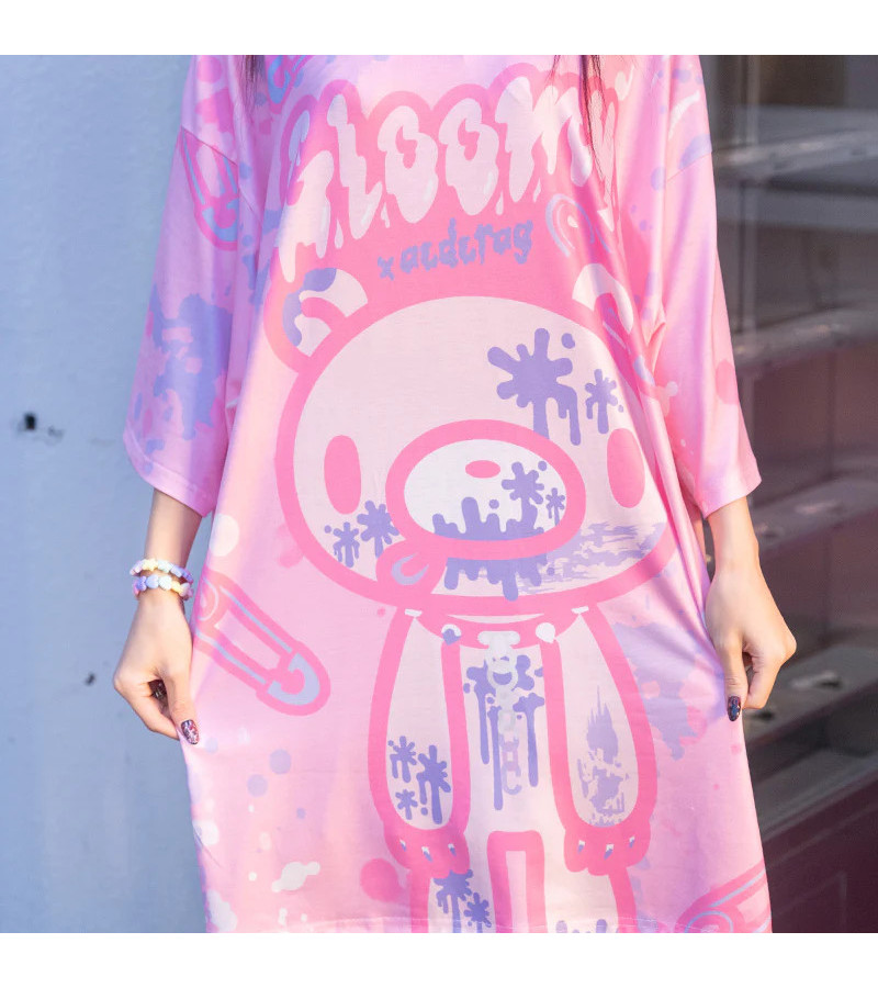 Pastel Pink Gloomy Bear Oversized ACDC RAG Tee