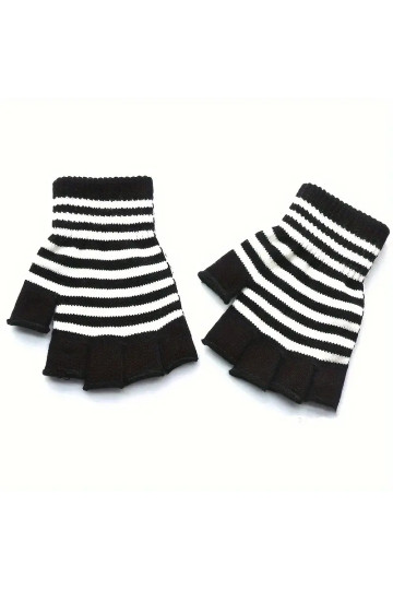 Black And White Small Stripes Gloves