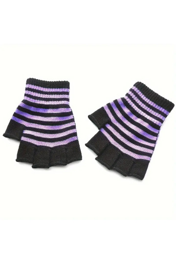 Black And Purple Small Stripes Gloves
