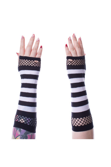 Black And White Striped Mesh Gloves