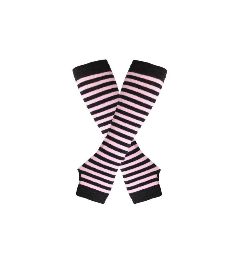 Black And Grey Small Stripes Arm Warmers  - Freaky Pink