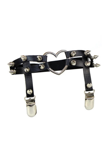 Heart And Spikes Black Garter - Freaky Pink