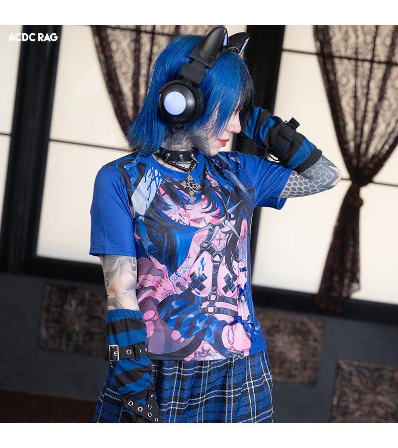 T-Shirt Hell Chibi Bleu ACDC RAG - Freaky Pink