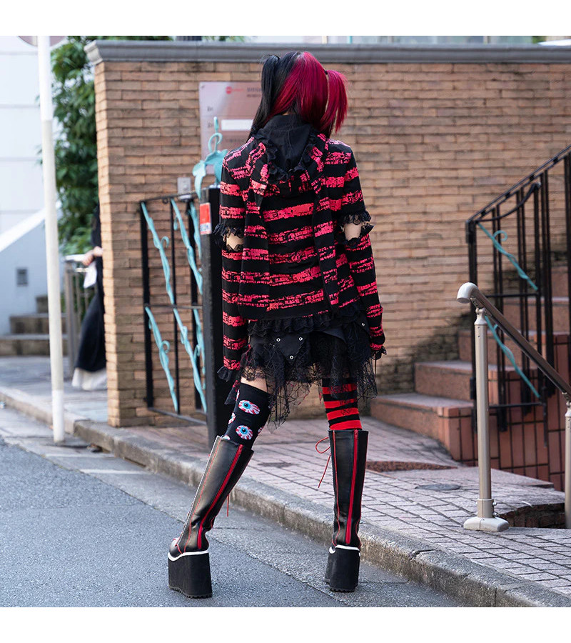 Harajuku Hoodie Rayé Rouge Et Noir